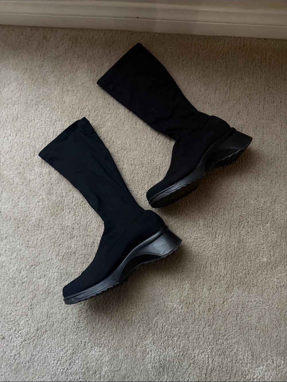 Women’s Black Stretch Knee-High /above the calf to the knee Platform Boots